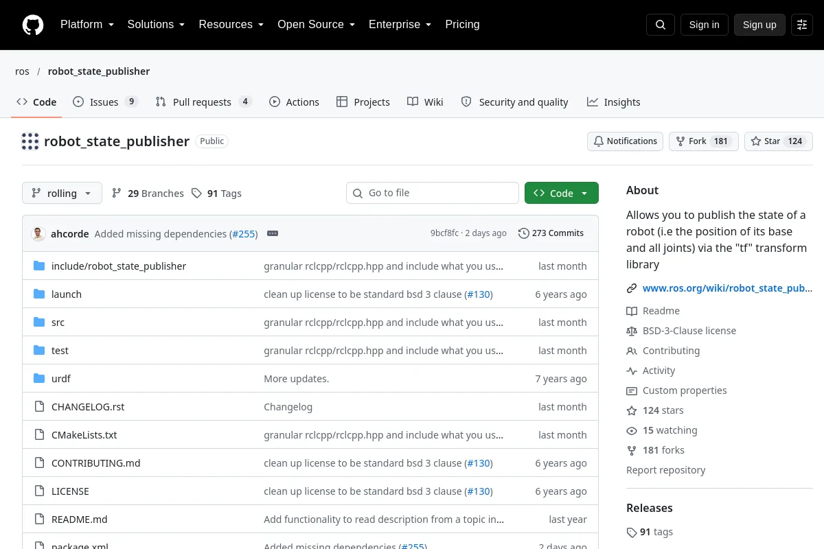 robot state publisher · ros website or repository screenshot