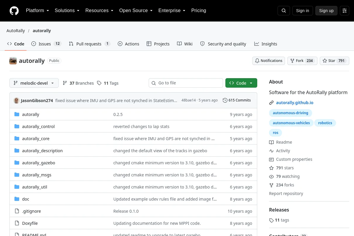 autorally · AutoRally resource page screenshot