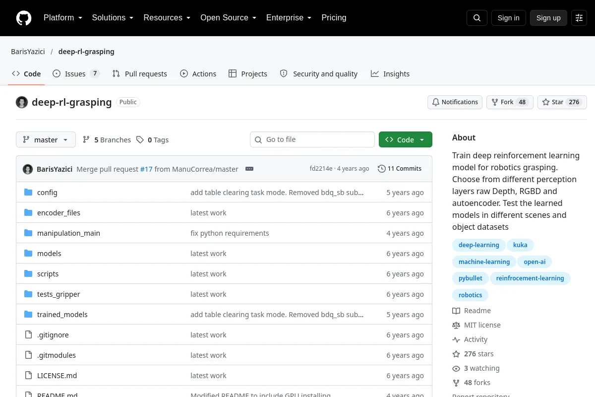 deep rl grasping · BarisYazici website or repository screenshot
