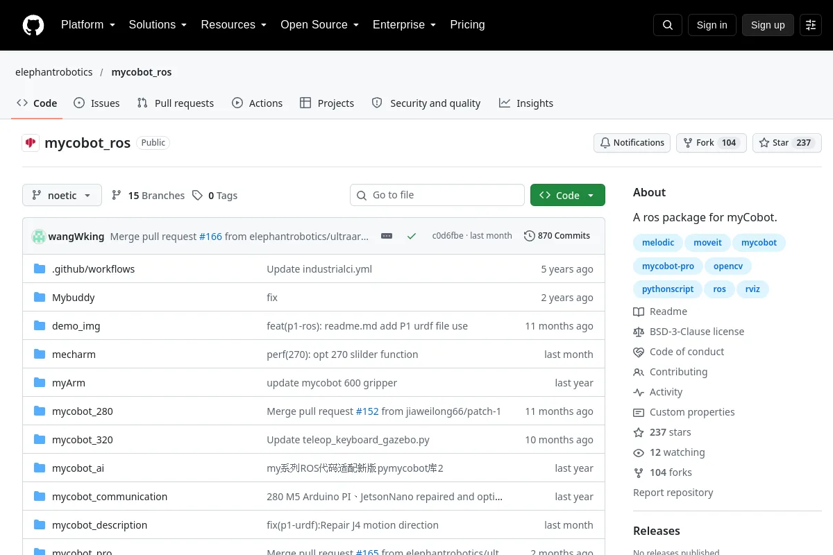 mycobot_ros · elephantrobotics website or repository screenshot