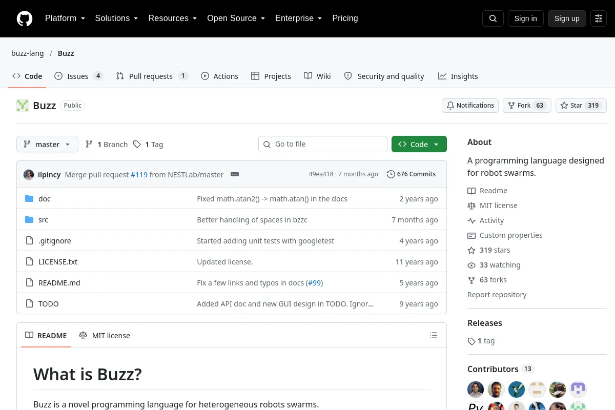 Buzz · buzz-lang resource page screenshot