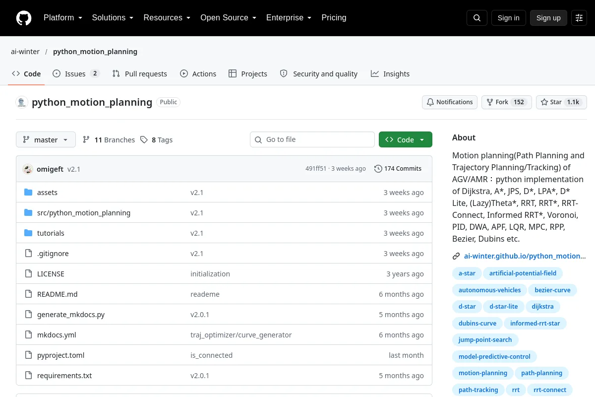 python motion planning · ai-winter website or repository screenshot