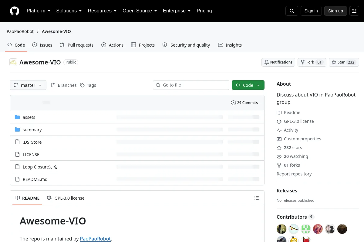 Awesome-VIO · PaoPaoRobot website or repository screenshot