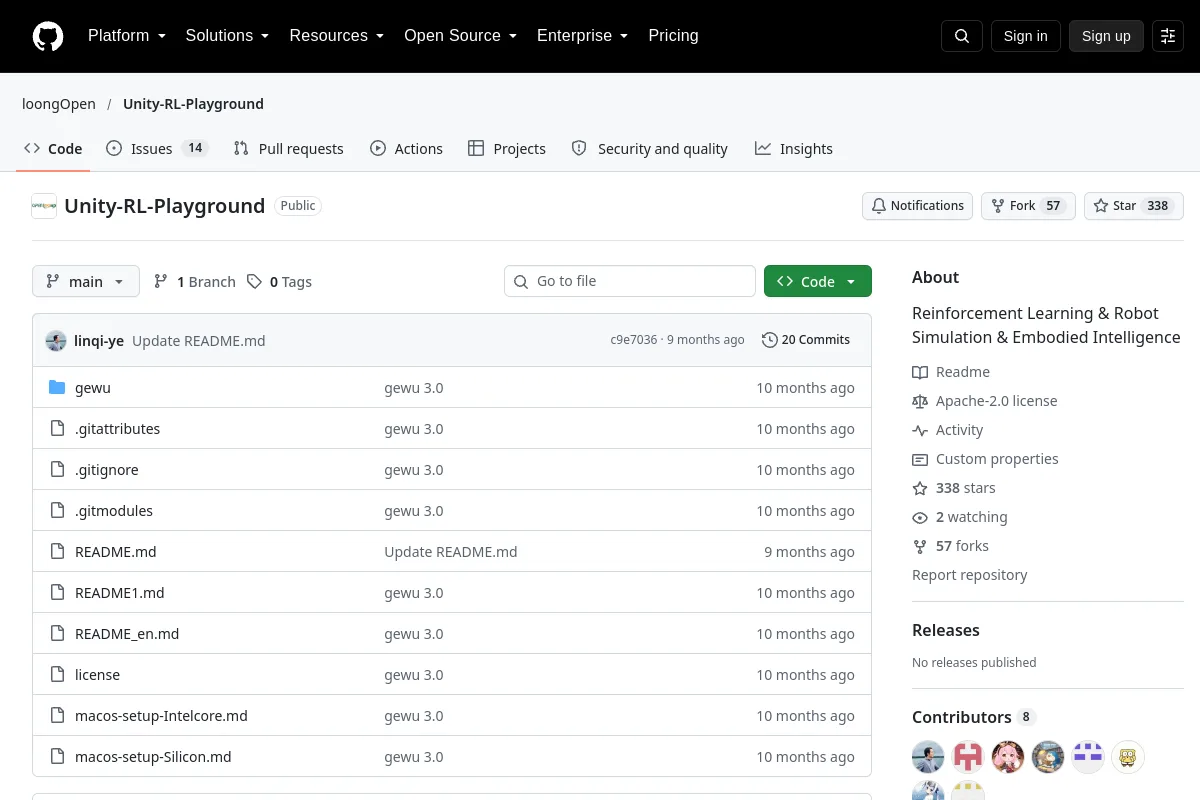 Unity-RL-Playground · loongOpen resource page screenshot