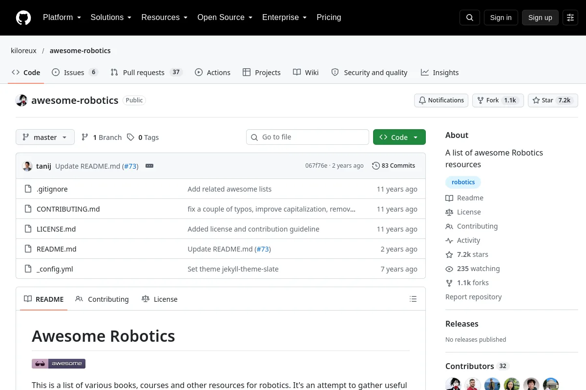 awesome robotics · kiloreux website or repository screenshot