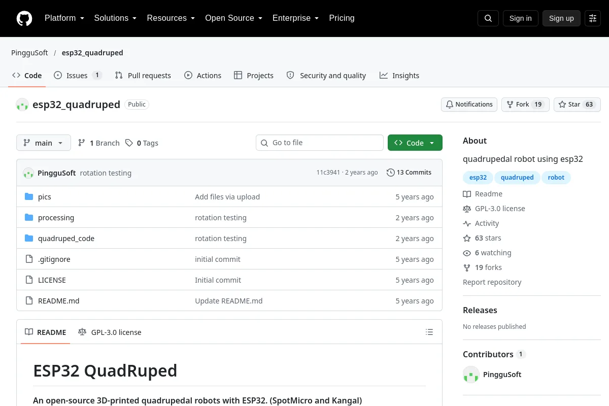 esp32_quadruped · PingguSoft website or repository screenshot