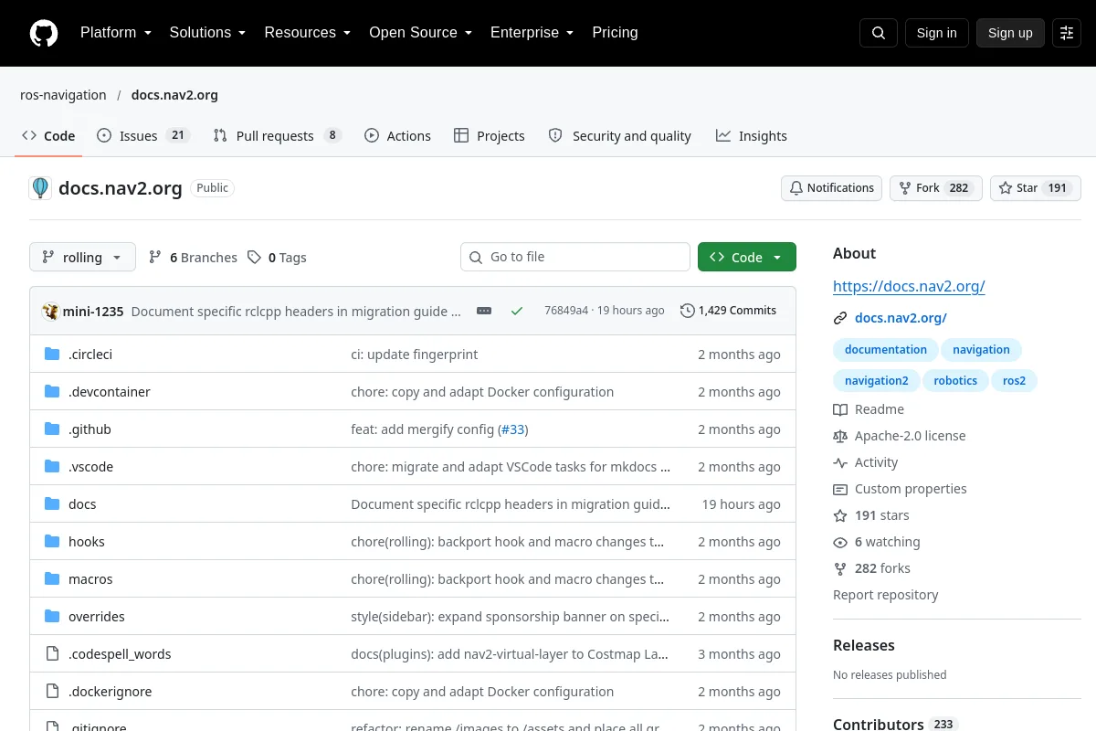 docs.nav2.org · ros-navigation website or repository screenshot
