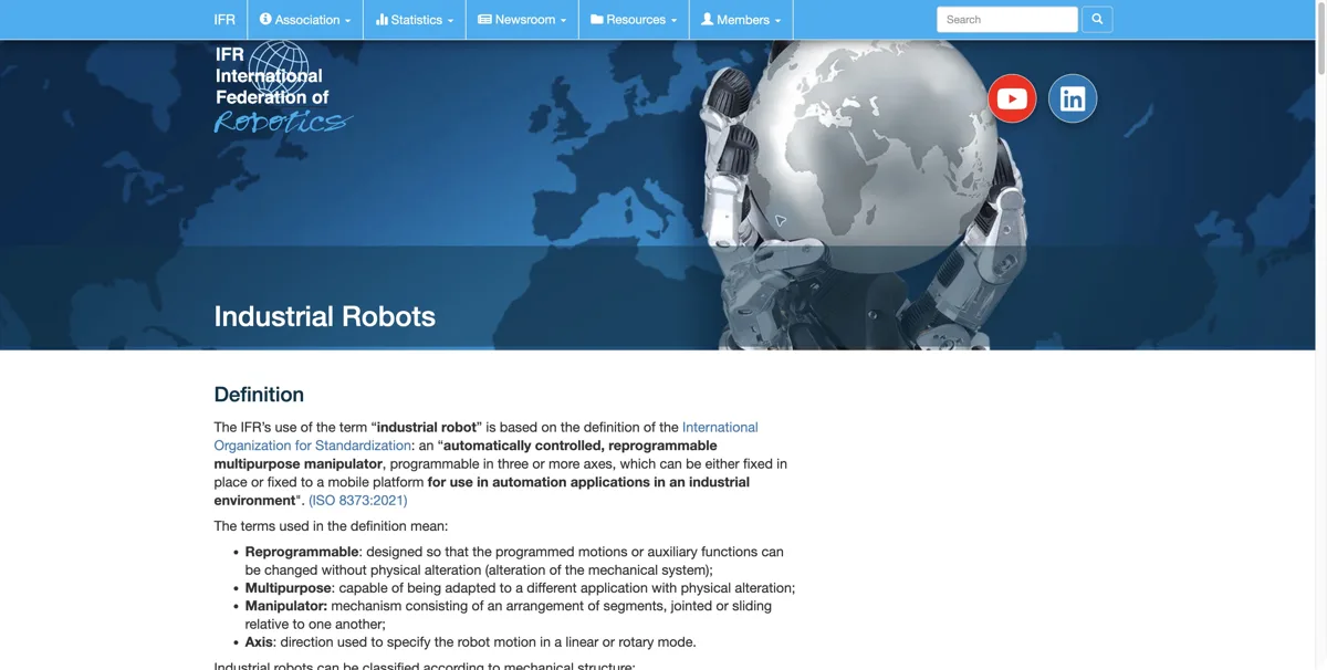 IFR Robot Definitions resource page screenshot