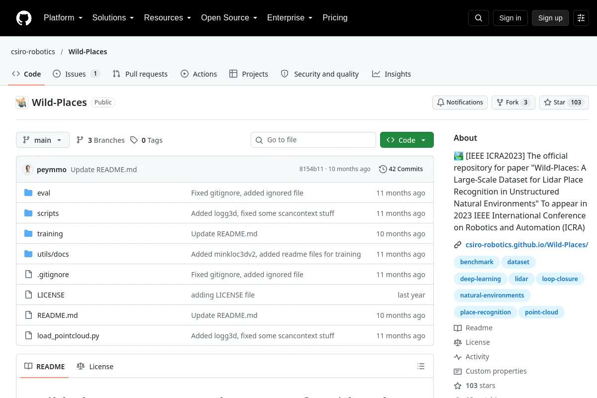 Wild-Places · csiro-robotics website or repository screenshot