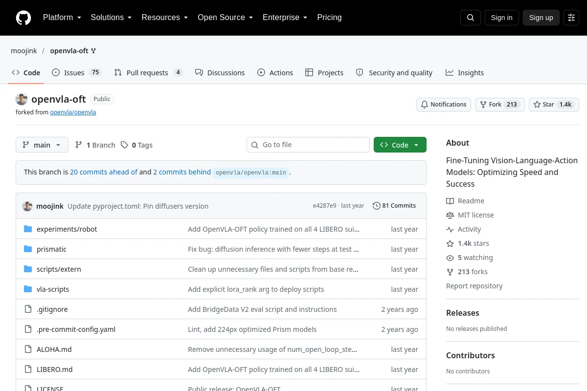 OpenVLA-OFT website or repository screenshot