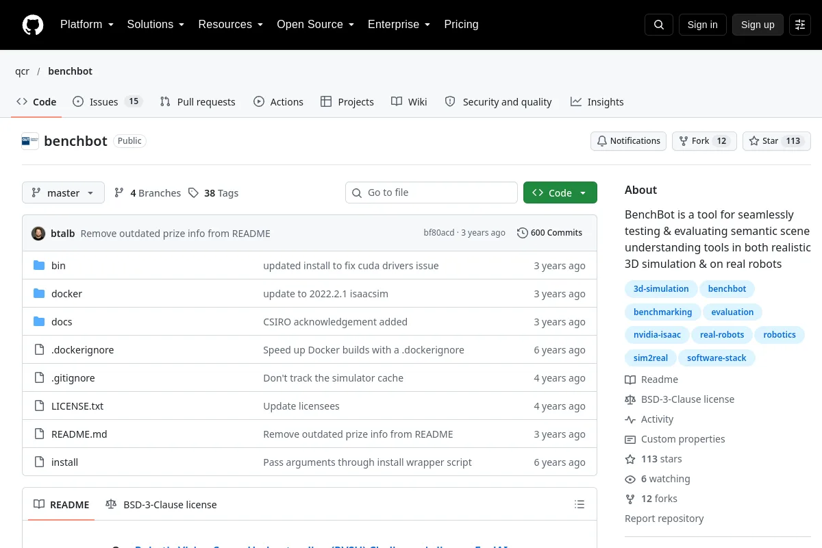 benchbot · qcr resource page screenshot
