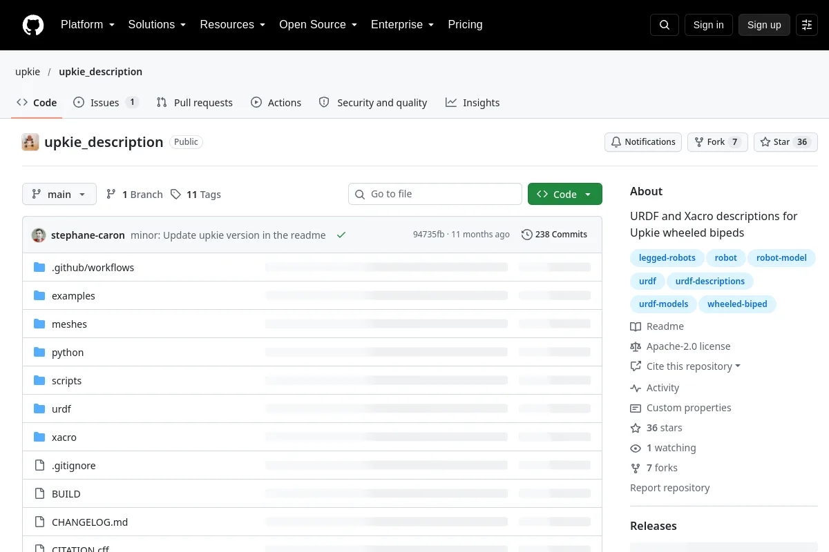 upkie description · upkie resource page screenshot