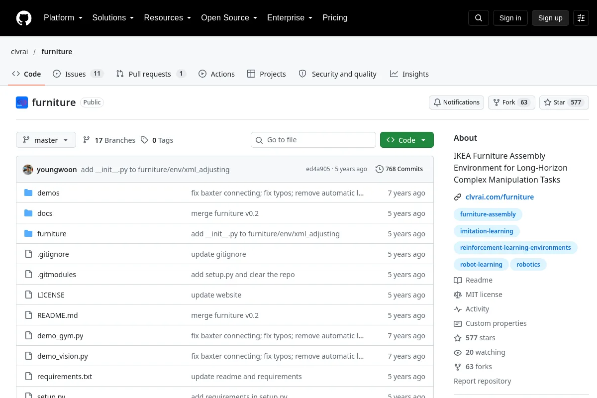 furniture · clvrai website or repository screenshot