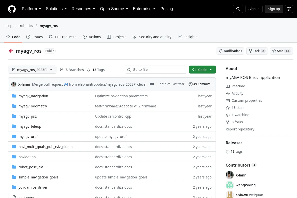 myagv ros · elephantrobotics website or repository screenshot