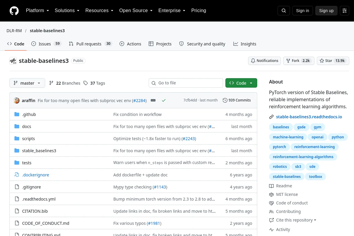 Stable-Baselines3 website or repository screenshot