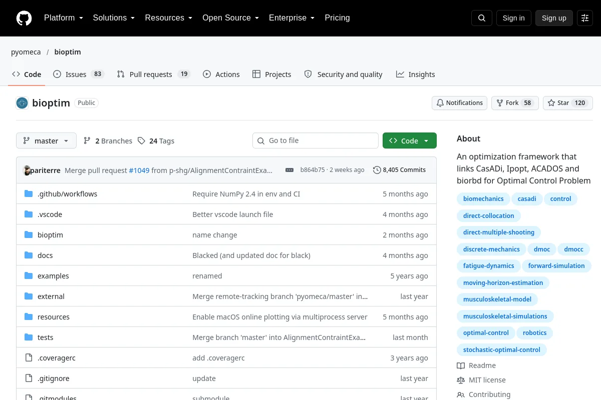 bioptim · pyomeca website or repository screenshot