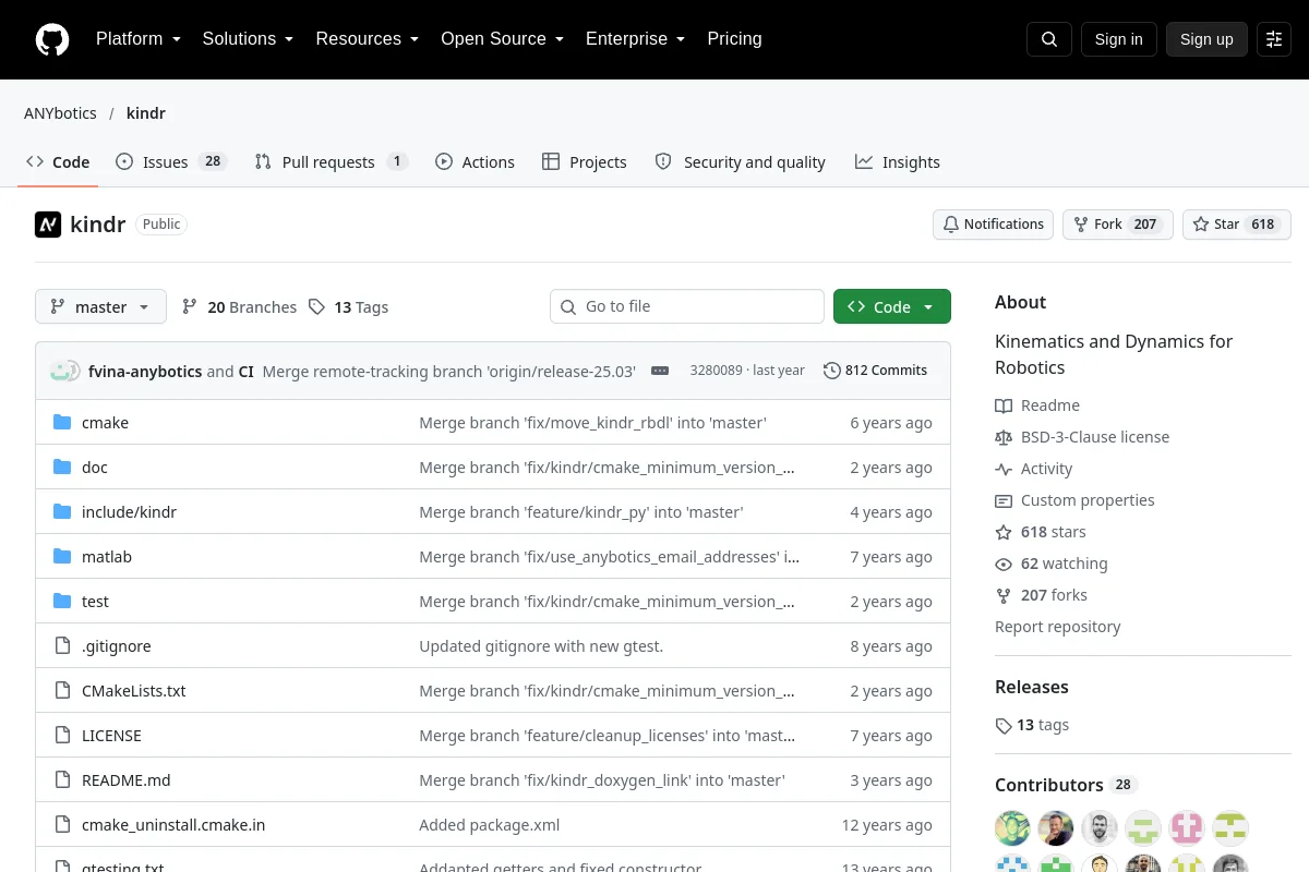 kindr · ANYbotics website or repository screenshot