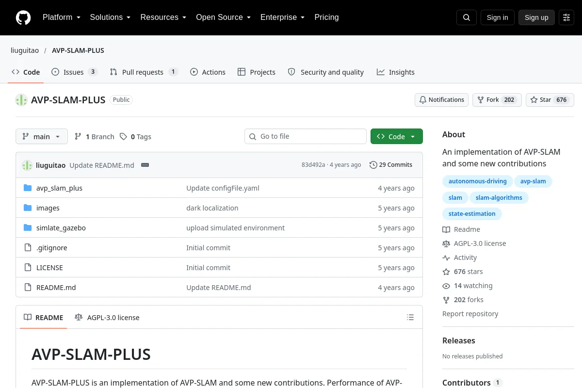 AVP-SLAM-PLUS · liuguitao resource page screenshot