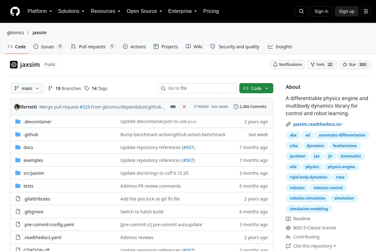 jaxsim · gbionics resource page screenshot