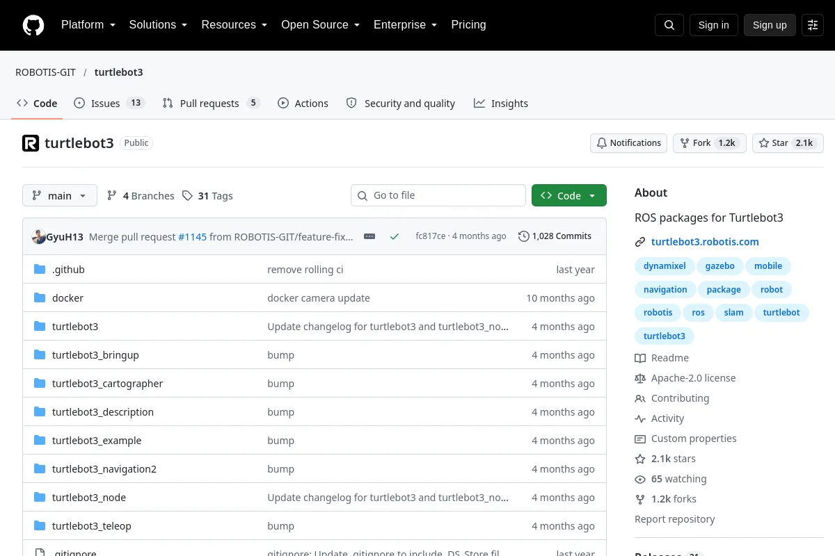 turtlebot3 · ROBOTIS-GIT website or repository screenshot