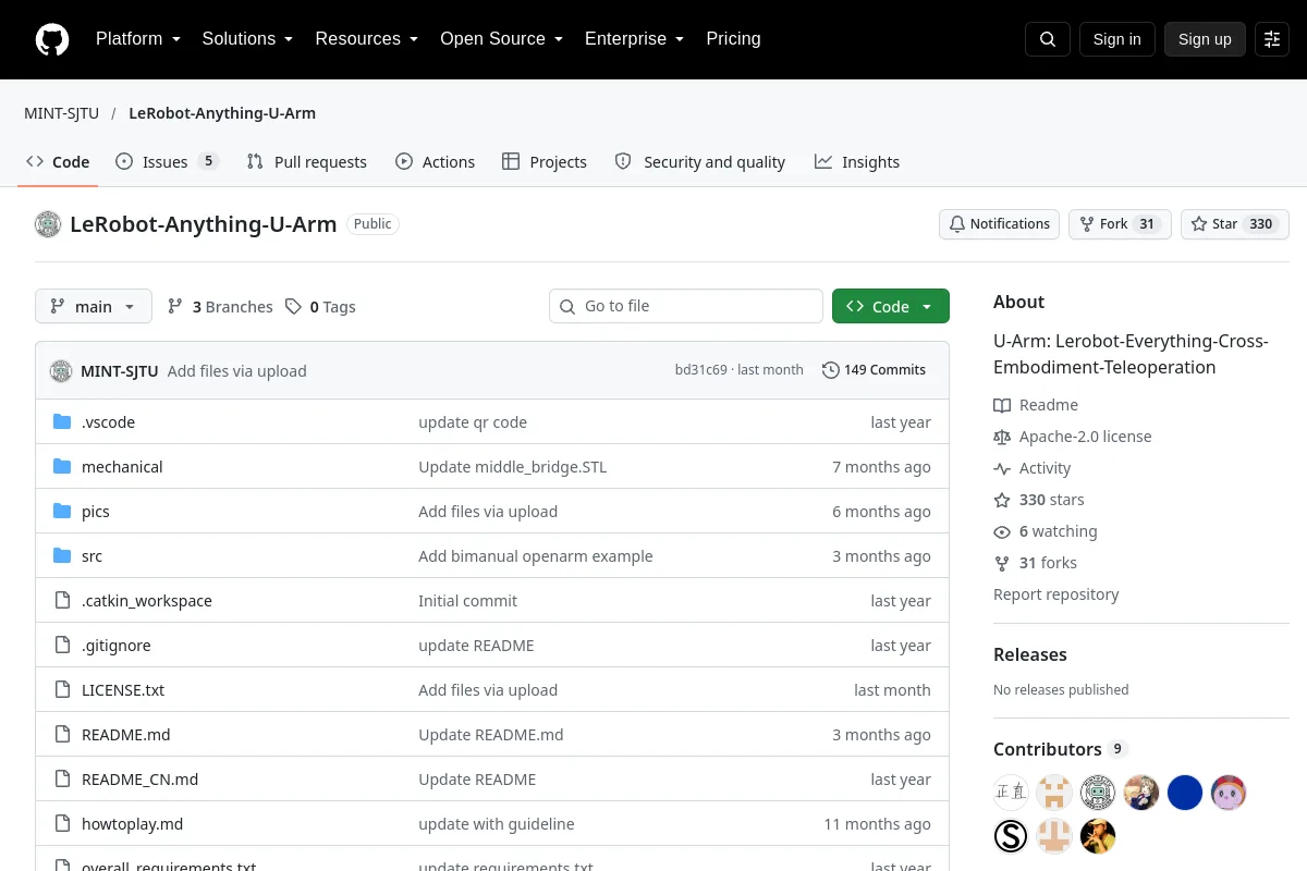 LeRobot-Anything-U-Arm · MINT-SJTU website or repository screenshot