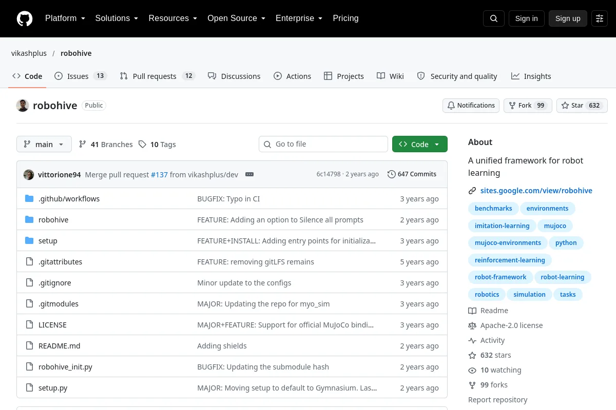 robohive · vikashplus website or repository screenshot