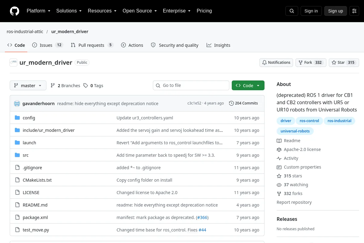 ur_modern_driver · ros-industrial-attic resource page screenshot