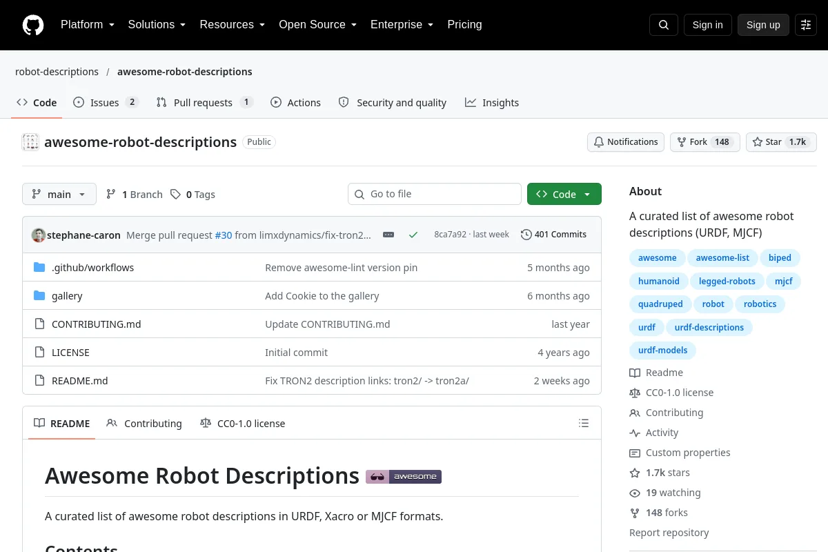 awesome robot descriptions · robot-descriptions website or repository screenshot
