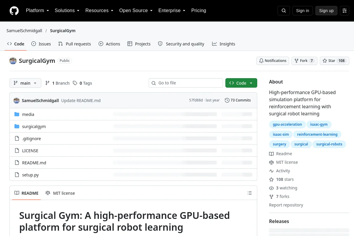SurgicalGym · SamuelSchmidgall resource page screenshot