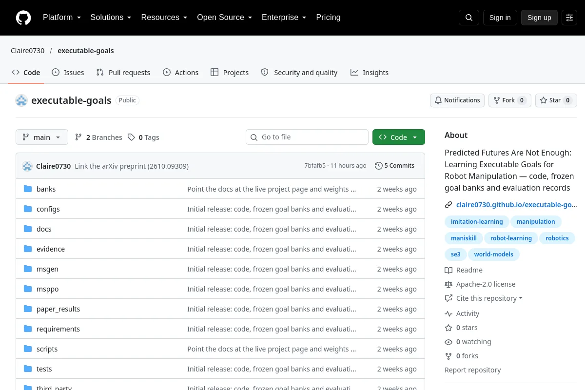 executable goals · Claire0730 resource page screenshot