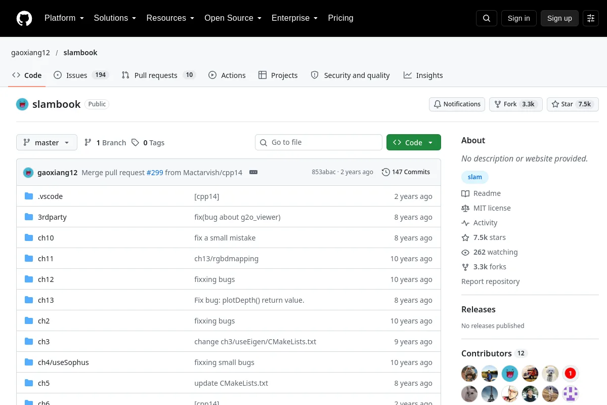slambook · gaoxiang12 website or repository screenshot