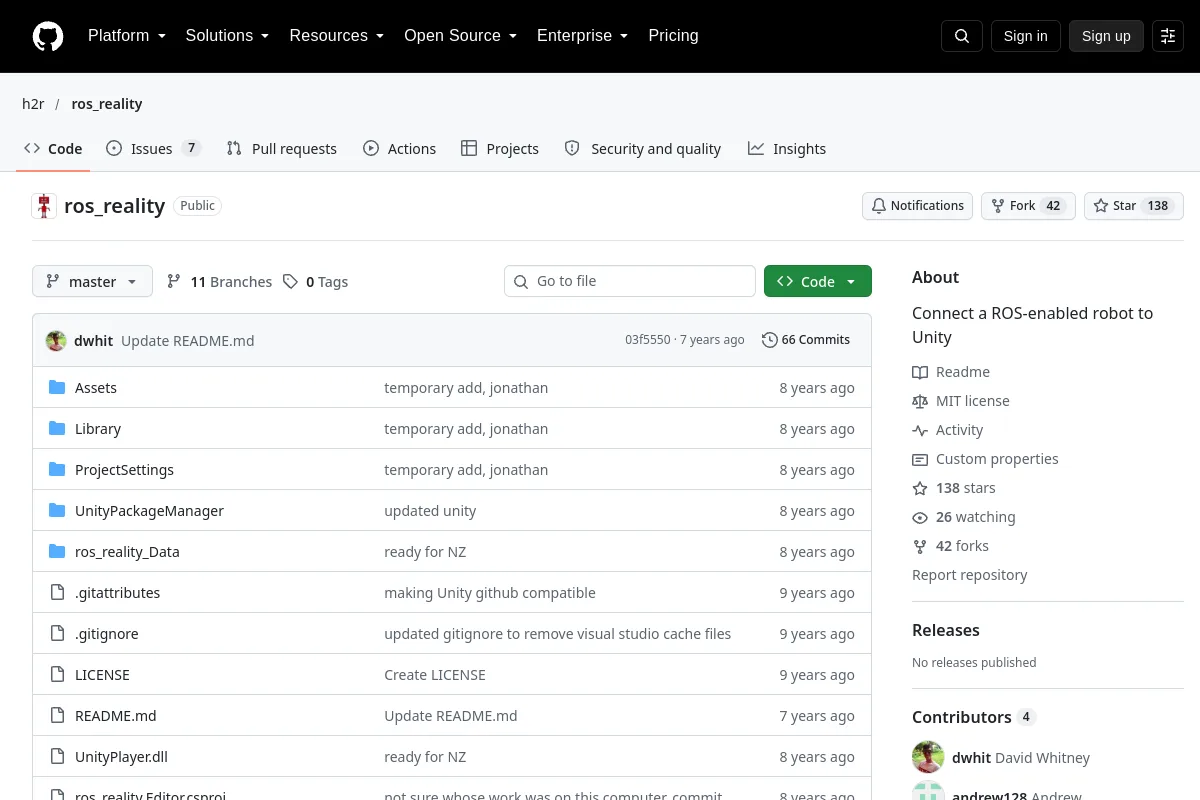 ros reality · h2r resource page screenshot