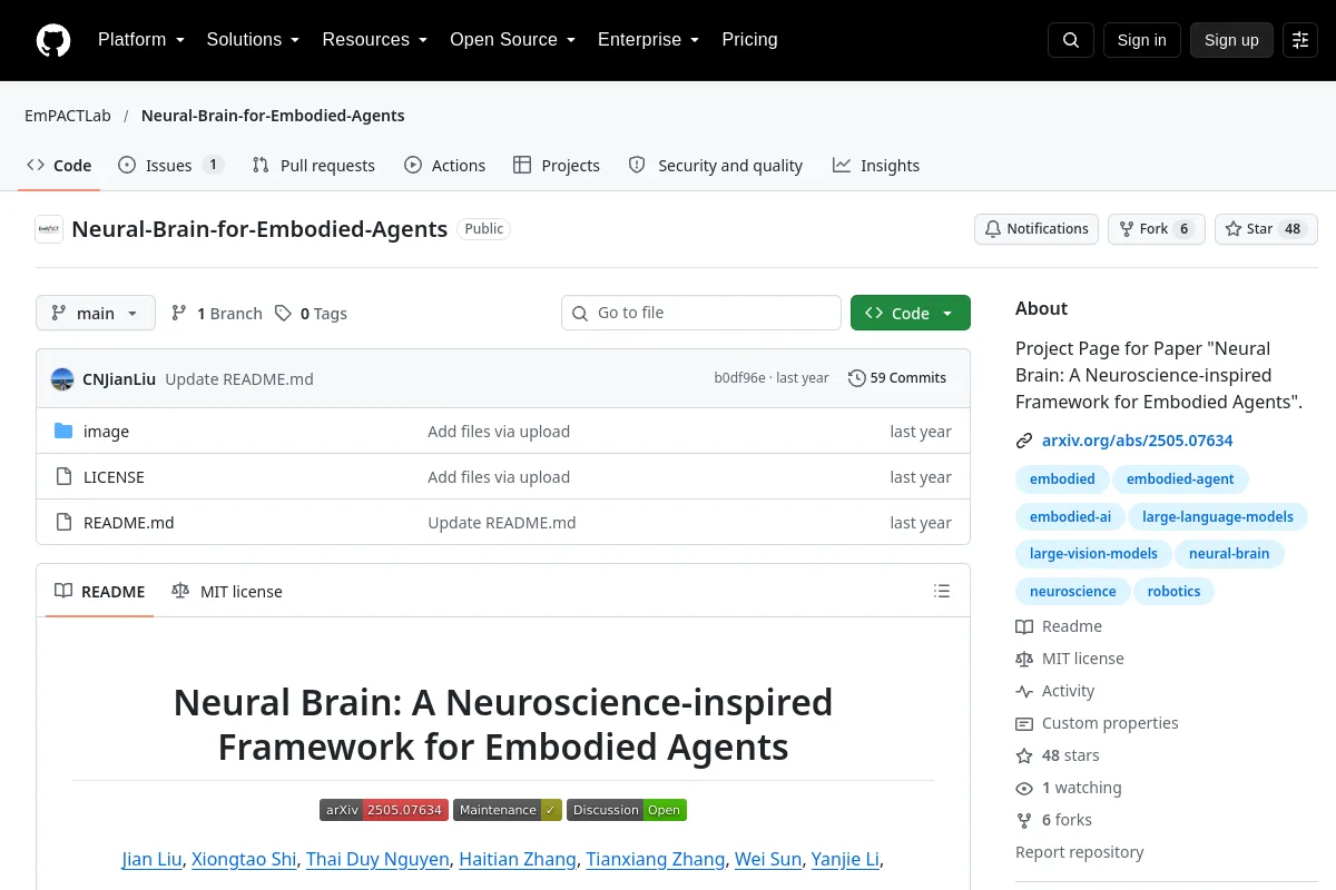 Neural Brain for Embodied Agents · EmPACTLab website or repository screenshot