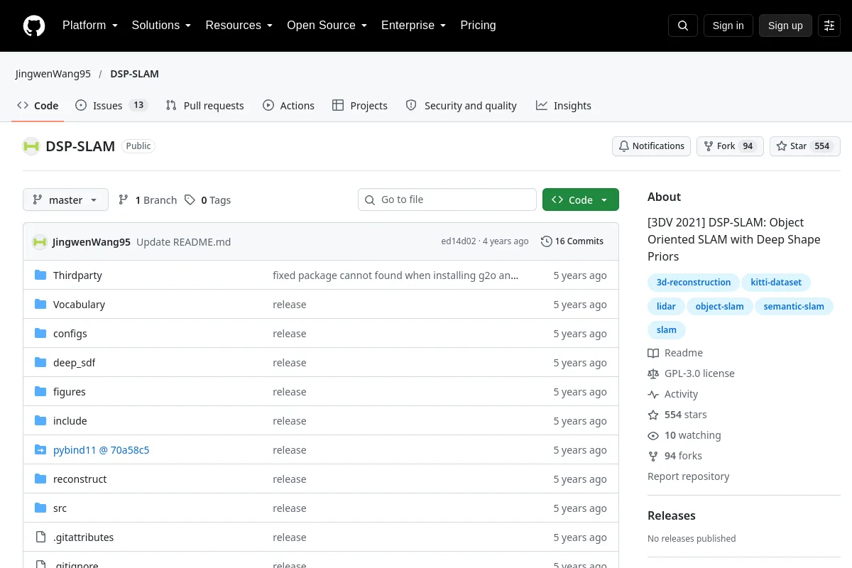 DSP-SLAM · JingwenWang95 resource page screenshot