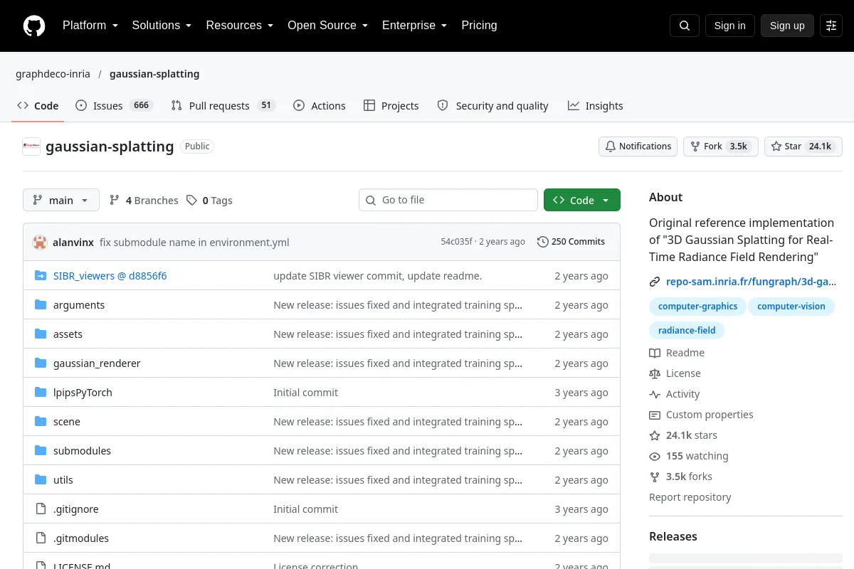 gaussian splatting · graphdeco-inria website or repository screenshot