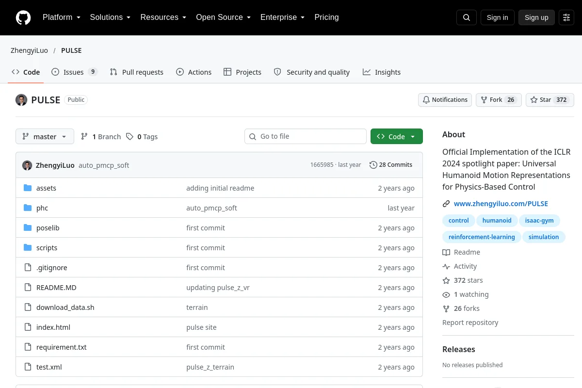 PULSE · ZhengyiLuo website or repository screenshot