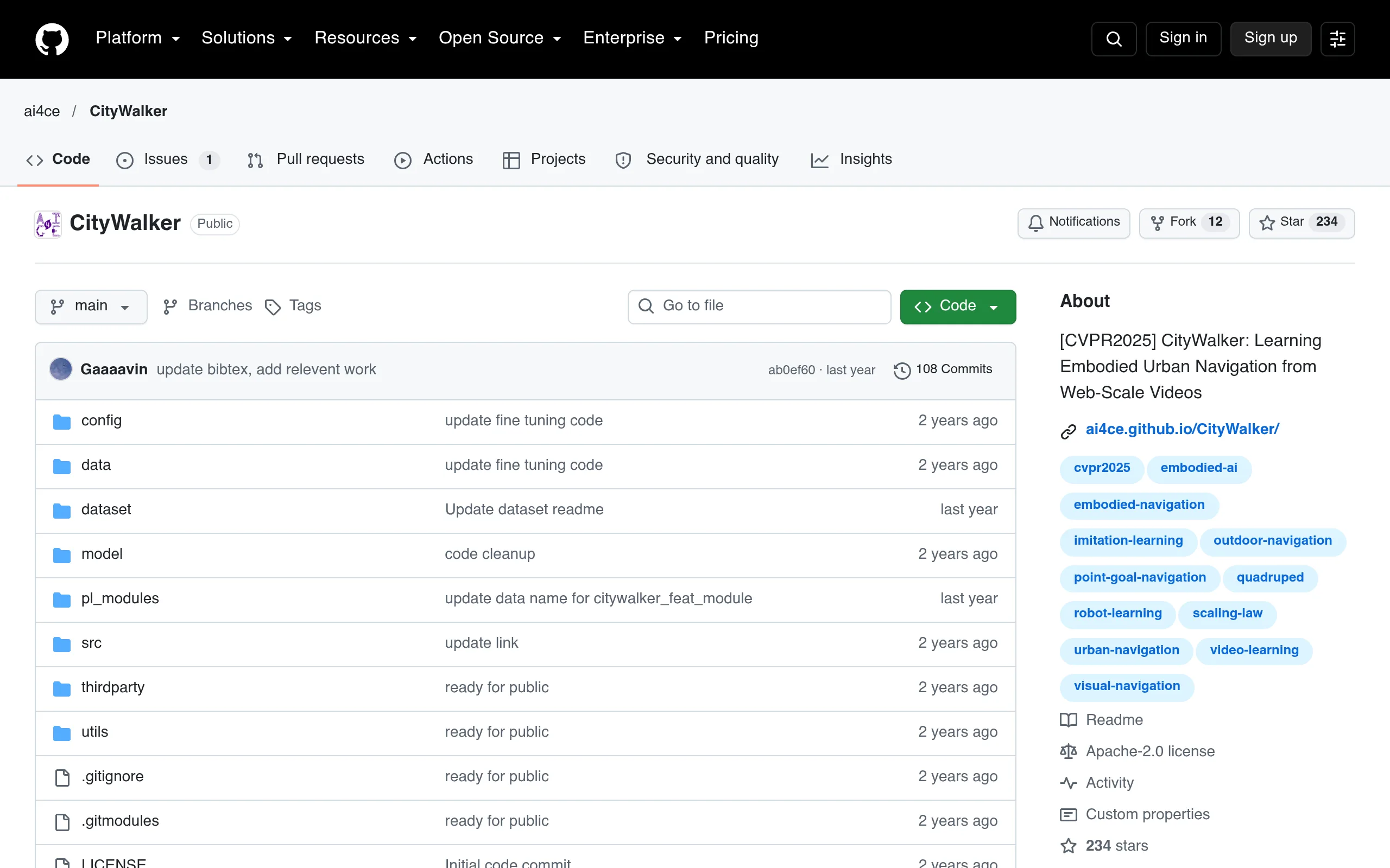 CityWalker · ai4ce resource page screenshot