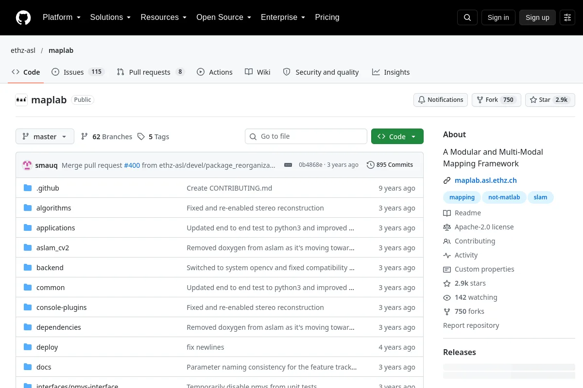 maplab · ethz-asl resource page screenshot