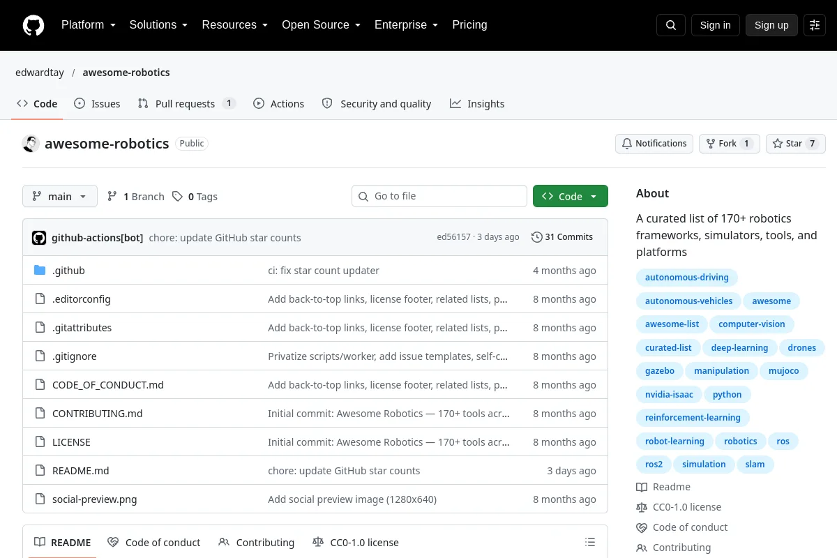 awesome robotics · edwardtay resource page screenshot