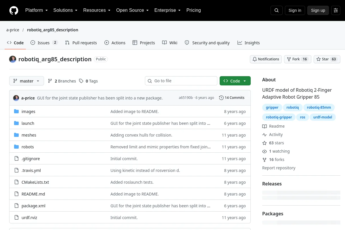 robotiq arg85 description · a-price website or repository screenshot
