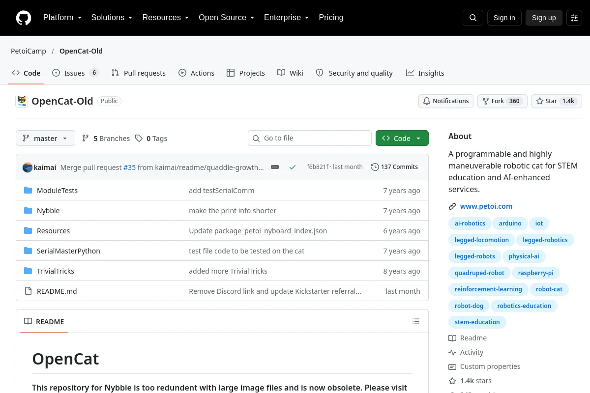 OpenCat-Old · PetoiCamp website or repository screenshot