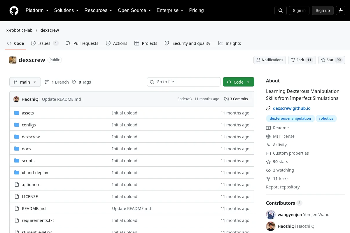 dexscrew · x-robotics-lab website or repository screenshot