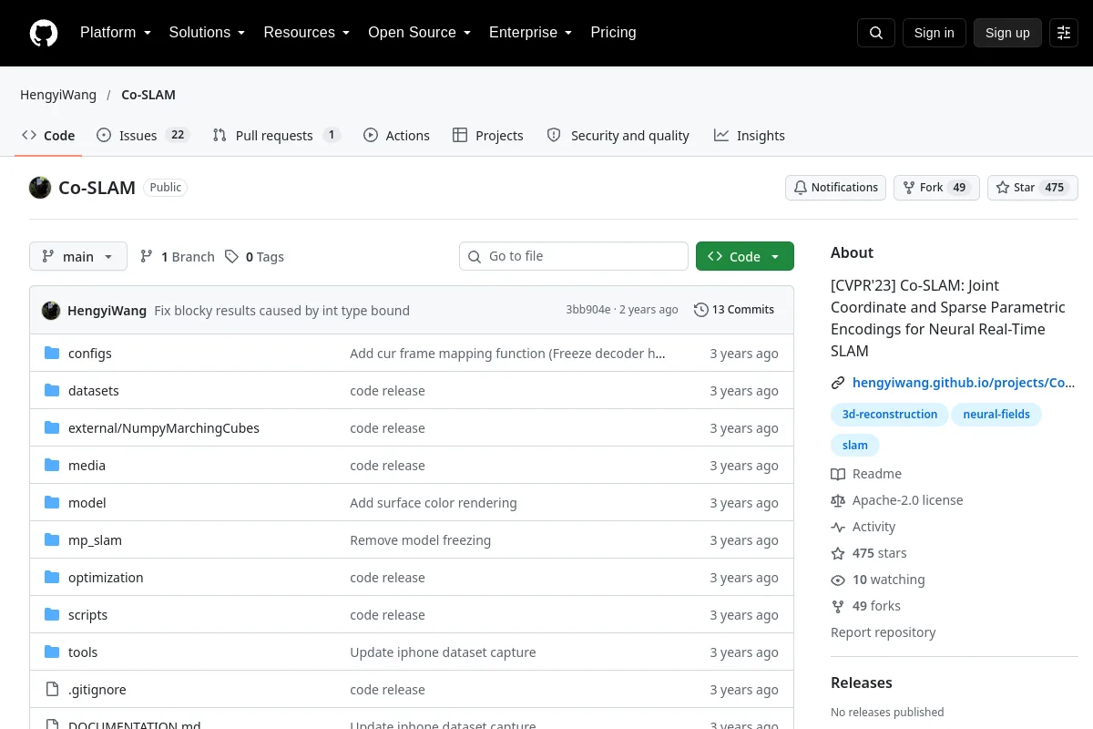 Co-SLAM · HengyiWang resource page screenshot