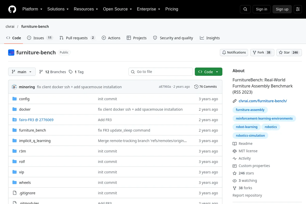furniture bench · clvrai website or repository screenshot