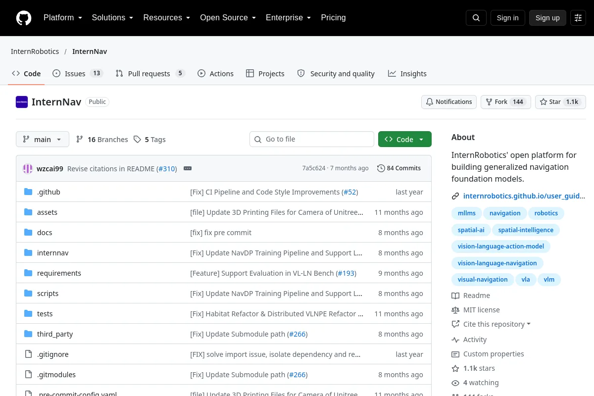 InternNav · InternRobotics website or repository screenshot