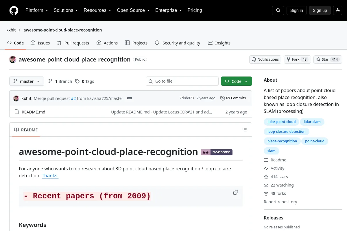 awesome-point-cloud-place-recognition · kxhit resource page screenshot