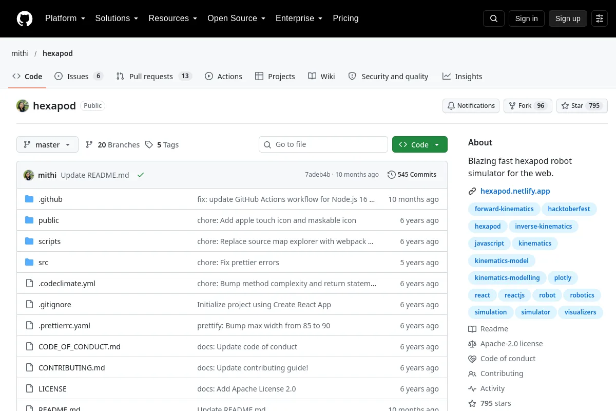 hexapod · mithi resource page screenshot