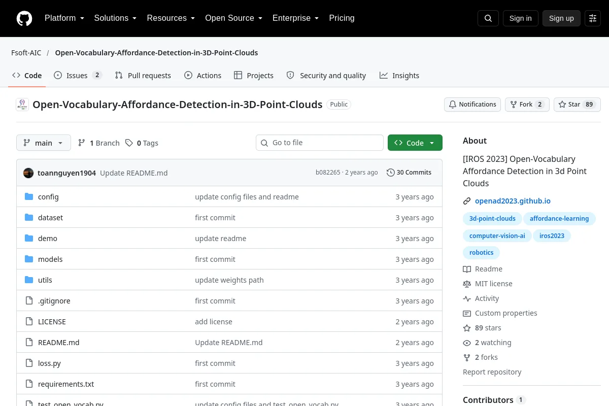 Open Vocabulary Affordance Detection in 3D Point Clouds · Fsoft-AIC website or repository screenshot