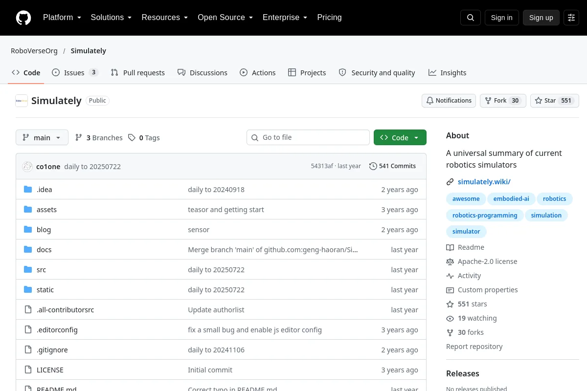 Simulately · RoboVerseOrg resource page screenshot
