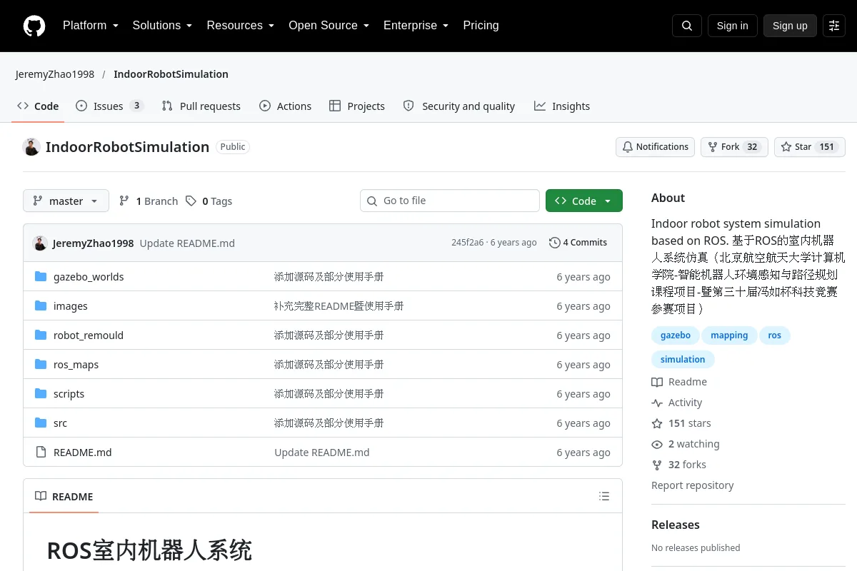 IndoorRobotSimulation · JeremyZhao1998 website or repository screenshot